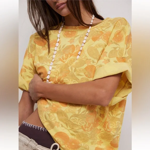 New With Tags Free People Devon Citris Combo Oversized Short Sleeve Tee Medium - Picture 4 of 4